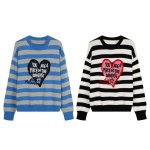 画像5: Lettering Heart Striped Sweater knit  ユニセックス 男女兼用 レターリングハート ボーダーセーターニット (5)