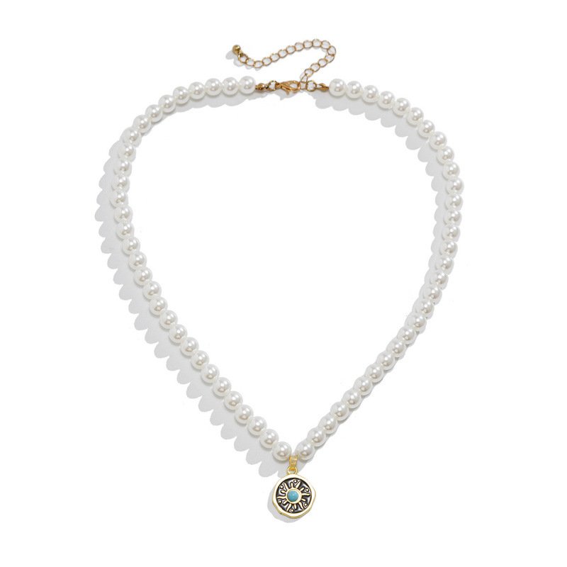 画像3: Pearl & Turquoise Medal Necklace　ユニセックス 男女兼用  パール＆ターコイズメダルネックレスチョーカー (3)