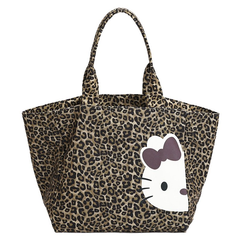 画像2: Leopard & Check x Half-Kitty Large-Capacity Tote/Shoulder Bag　ハーフキティーレオパードラージキャパシティートートショルダーエコバックママバック (2)