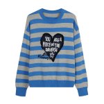 画像2: Lettering Heart Striped Sweater knit  ユニセックス 男女兼用 レターリングハート ボーダーセーターニット (2)