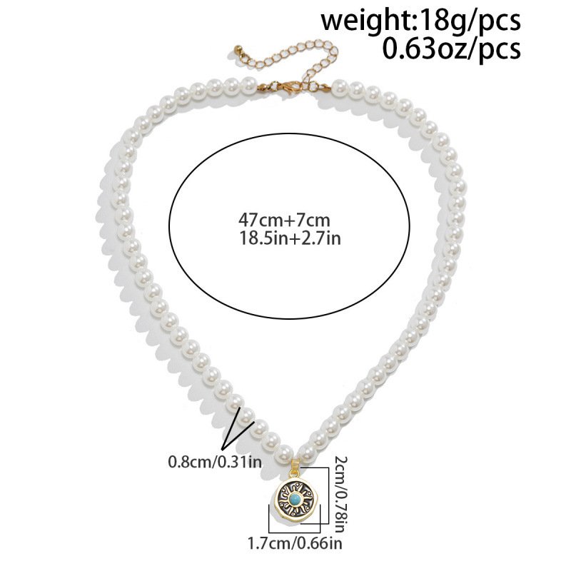 画像4: Pearl & Turquoise Medal Necklace　ユニセックス 男女兼用  パール＆ターコイズメダルネックレスチョーカー (4)