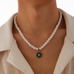 画像1: Pearl & Turquoise Medal Necklace　ユニセックス 男女兼用  パール＆ターコイズメダルネックレスチョーカー (1)