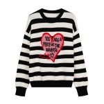 画像1: Lettering Heart Striped Sweater knit  ユニセックス 男女兼用 レターリングハート ボーダーセーターニット (1)