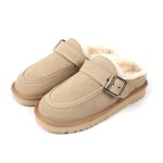 画像2: Buckled Sheepskin Fur Slip-On Sandals Shoes  モコモコファーバックル付きシープスキンスリボン モカシンパンプスサンダルシューズ (2)