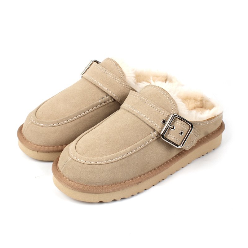 画像2: Buckled Sheepskin Fur Slip-On Sandals Shoes  モコモコファーバックル付きシープスキンスリボン モカシンパンプスサンダルシューズ (2)