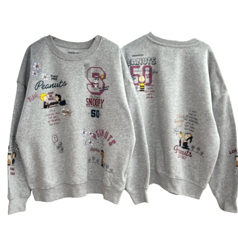 画像1: Unisex Snoopy&Woodstock & Friends Double-Sided Print Sweatshirt 男女兼用  ユニセックススヌーピー＆ウッドストック＆フレンズリバーシブルプリント 長袖 スウェットシャツ  トレーナー (1)