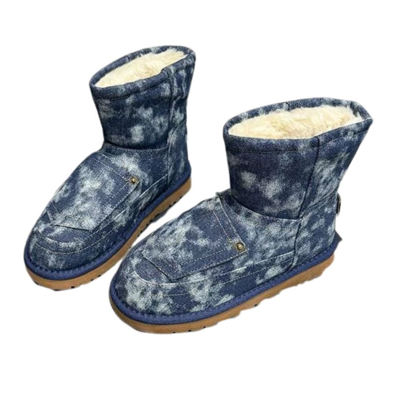 画像1: Tie-dye Denim painted classical platform short boots タイダイ デニムクラシカルペイントプラットフォーム ショートブーツ (1)
