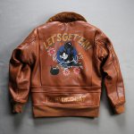 画像3: Felix the Cat Real Leather MA1 flight jacket Varsity Baseball Jacket ユニセックス男女兼用 フィリックス・ザ・キャット 本革 レザー ファー付 フライトジャケット スタジャンベースボールジャケット (3)