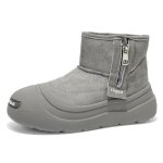 画像1: Round-toe leather short snow boots with faux-fur lining ユニセックス 男女兼用 ラウンドトゥ裏ボアレザーショートブーツスノーブーツ (1)