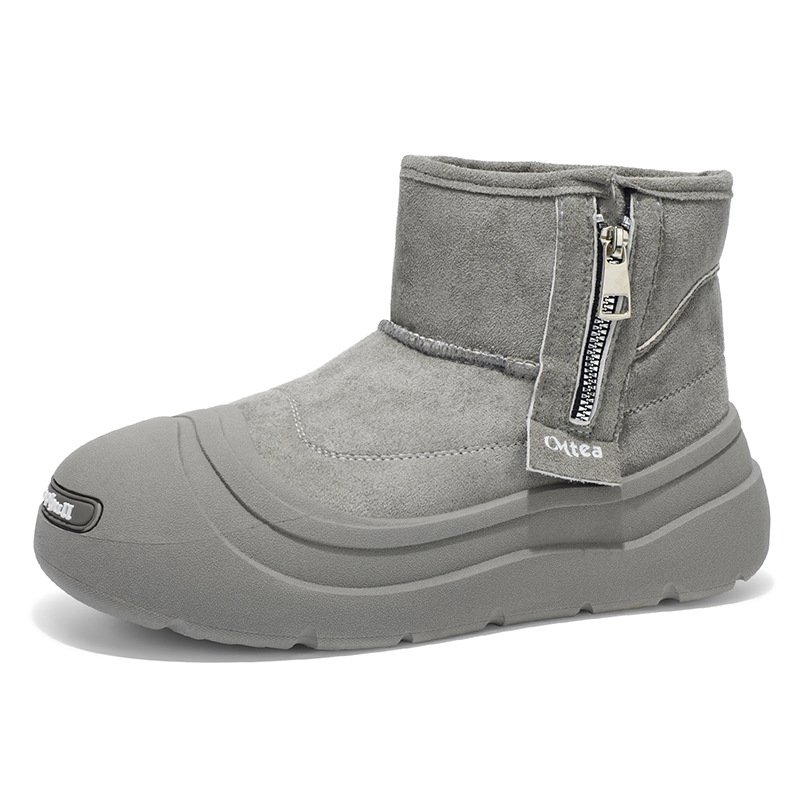 画像1: Round-toe leather short snow boots with faux-fur lining ユニセックス 男女兼用 ラウンドトゥ裏ボアレザーショートブーツスノーブーツ (1)