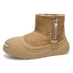 画像2: Round-toe leather short snow boots with faux-fur lining ユニセックス 男女兼用 ラウンドトゥ裏ボアレザーショートブーツスノーブーツ (2)