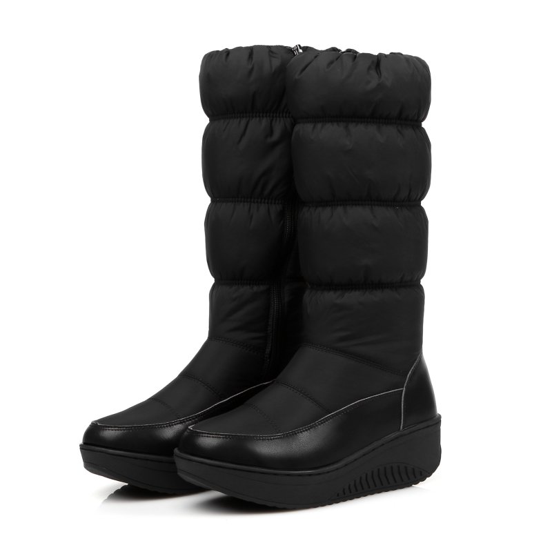 画像1: Long-length platform down snow boots with side zips and thick faux-fur lining.男女兼用サイドジップ付きロング丈厚底ダウンブーツ厚手ボアスノーブーツ (1)