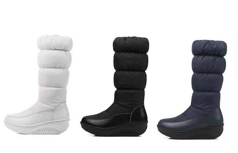 画像4: Long-length platform down snow boots with side zips and thick faux-fur lining.男女兼用サイドジップ付きロング丈厚底ダウンブーツ厚手ボアスノーブーツ (4)