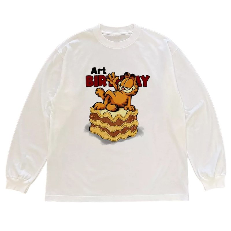 画像1: Unisex Birthday Garfield Print Long-Sleeve T-Shirt  ユニセックス 男女兼用バースデイガーフィールドプリント長袖Tシャツ (1)