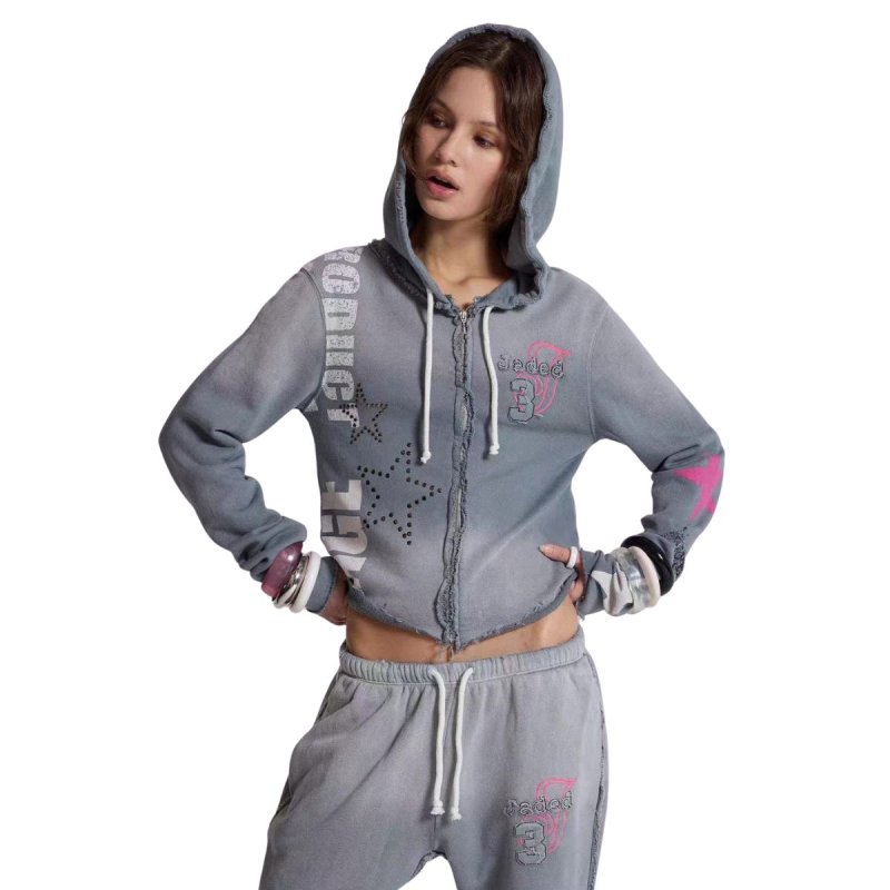 画像1: Jaded London 3 Cleo Zip Through Sweat Hoodie ジェイデッドロンドン クレオ ジップ スウェット フーディー パーカー Y2K (1)