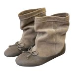 画像1: Round-toe flat leather slouch boots with a ribbon detail　ラウンドトゥリボン付きフラットレザールーズブーツ (1)