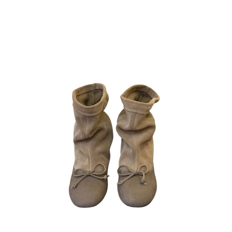 画像6: Round-toe flat leather slouch boots with a ribbon detail　ラウンドトゥリボン付きフラットレザールーズブーツ (6)