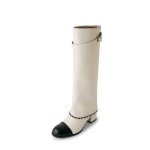 画像2: French retro thick heel leather long boots with chain　フレンチレトロシック ヒールチェーン付きレザーロングブーツ (2)