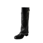 画像4: French retro thick heel leather long boots with chain　フレンチレトロシック ヒールチェーン付きレザーロングブーツ (4)