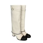 画像3: French retro thick heel leather long boots with chain　フレンチレトロシック ヒールチェーン付きレザーロングブーツ (3)