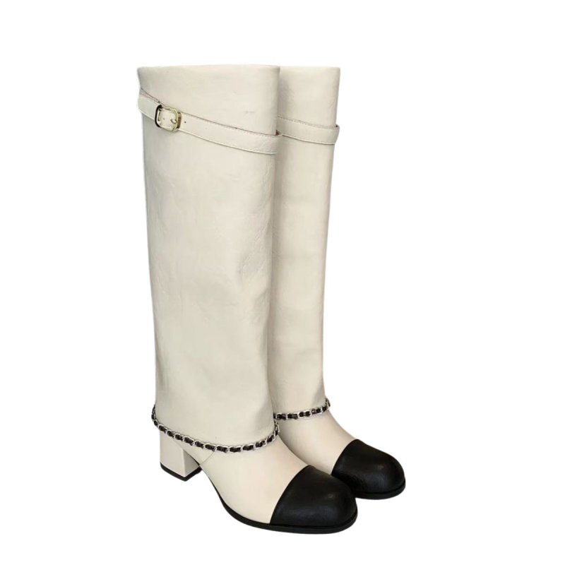 画像3: French retro thick heel leather long boots with chain　フレンチレトロシック ヒールチェーン付きレザーロングブーツ (3)