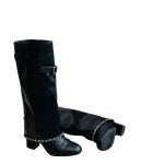 画像5: French retro thick heel leather long boots with chain　フレンチレトロシック ヒールチェーン付きレザーロングブーツ (5)