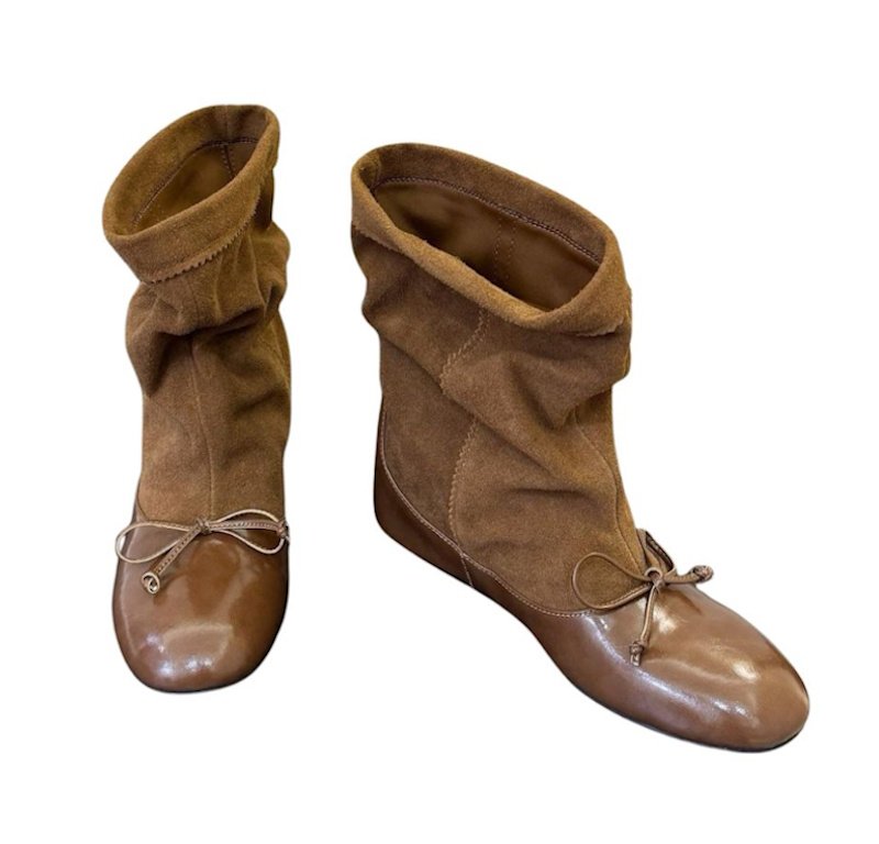 画像3: Round-toe flat leather slouch boots with a ribbon detail　ラウンドトゥリボン付きフラットレザールーズブーツ (3)