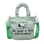 画像3: Snoopy-Embroidered Striped Canvas Tote & Shoulder Bag Eco-Bag　スヌーピー刺繍＆ストライプキャンバス トートショルダーバッグエコバッグママバック (3)