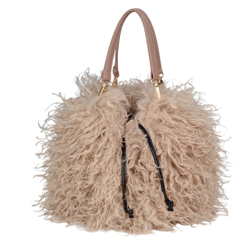 画像1: Fluffy Faux-Fur Drawstring Tote/Shoulder Bag　モコモコファーキンチャクトートショルダーバッグ (1)