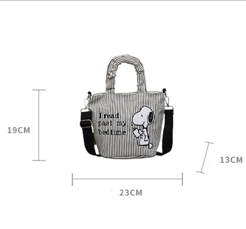 画像5: Snoopy-Embroidered Striped Canvas Tote & Shoulder Bag Eco-Bag　スヌーピー刺繍＆ストライプキャンバス トートショルダーバッグエコバッグママバック (5)
