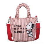 画像2: Snoopy-Embroidered Striped Canvas Tote & Shoulder Bag Eco-Bag　スヌーピー刺繍＆ストライプキャンバス トートショルダーバッグエコバッグママバック (2)