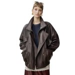 画像1: Sheep Leather Bomber Jacket Real Leather Riders Jacket リアル シープレザー ジップアップ ボンバー ジャケットライダース コート (1)