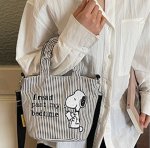 画像6: Snoopy-Embroidered Striped Canvas Tote & Shoulder Bag Eco-Bag　スヌーピー刺繍＆ストライプキャンバス トートショルダーバッグエコバッグママバック (6)