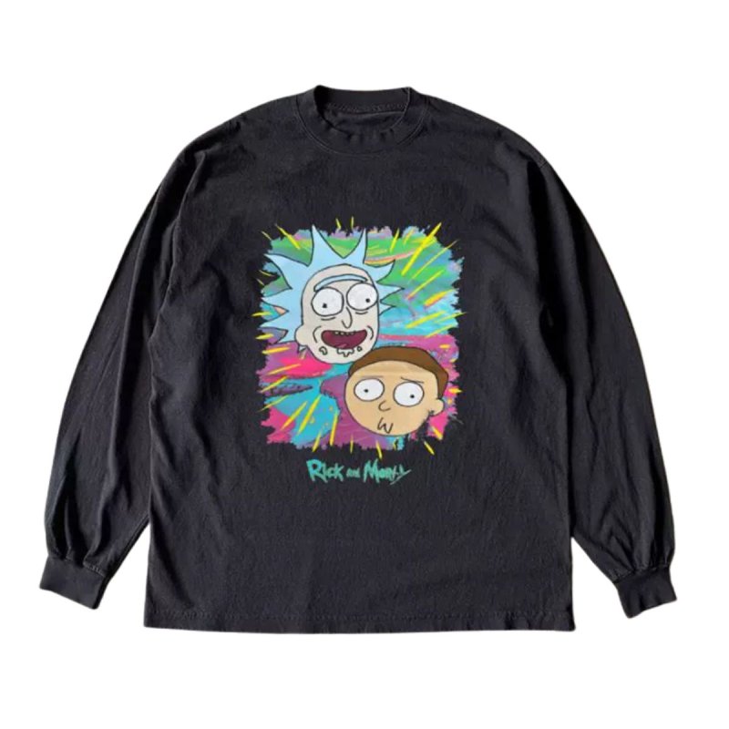 画像1: Unisex Rick and Morty Print Long-Sleeve T-Shirt  ユニセックス 男女兼用リックアンドモーティプリント長袖Tシャツ (1)