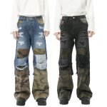 画像1: Unisex Patchwork Camouflage denim skater jeans denim casual pants  ユニセックス男女兼用 パッチワーク 迷彩 デニムスケータージーンズデニムパンツ (1)