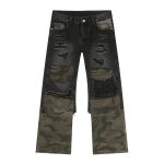 画像4: Unisex Patchwork Camouflage denim skater jeans denim casual pants  ユニセックス男女兼用 パッチワーク 迷彩 デニムスケータージーンズデニムパンツ (4)