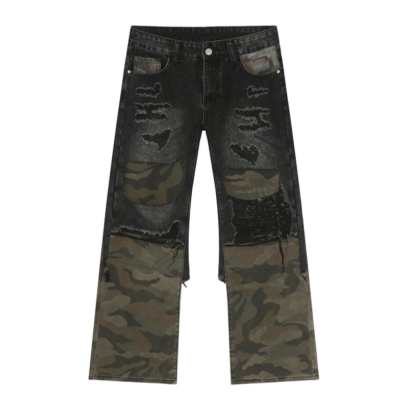 画像4: Unisex Patchwork Camouflage denim skater jeans denim casual pants  ユニセックス男女兼用 パッチワーク 迷彩 デニムスケータージーンズデニムパンツ (4)