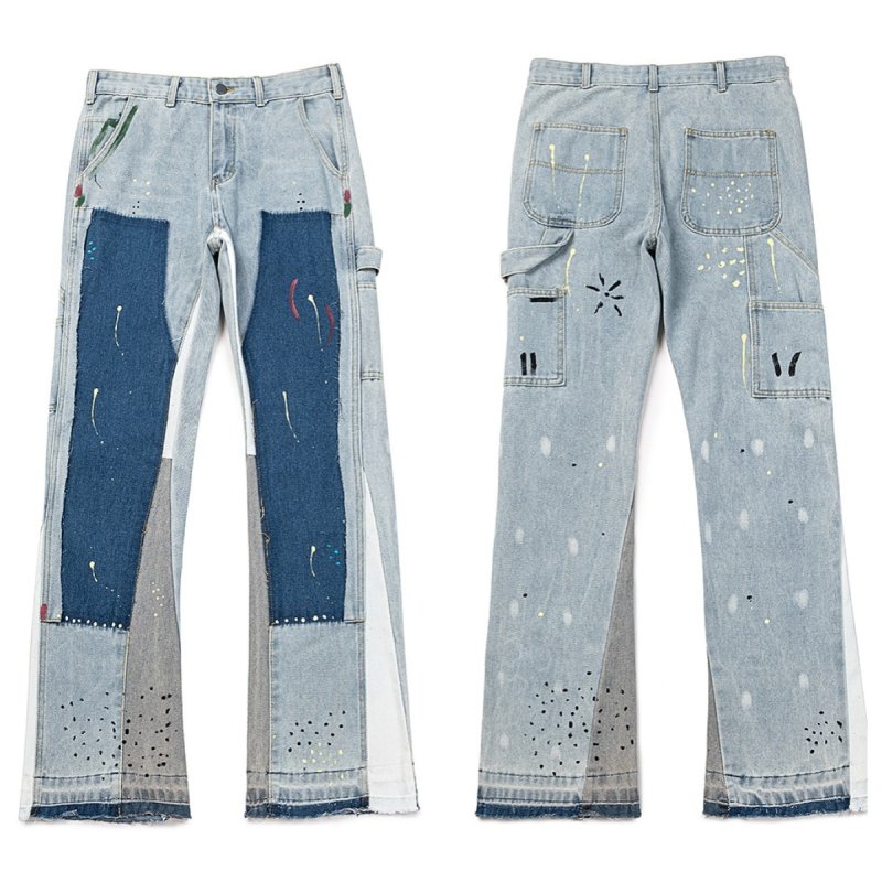 画像2: Unisex Paint Damage denim skater jeans denim casual pants  ユニセックス男女兼用 ペイント ダメージ デニムスケータージーンズデニムパンツ (2)