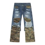 画像5: Unisex Patchwork Camouflage denim skater jeans denim casual pants  ユニセックス男女兼用 パッチワーク 迷彩 デニムスケータージーンズデニムパンツ (5)