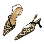 画像2: Women’s pointed leopard single shoes sandals Mules レオパード コンビ バックストラップ パンプス ミュール (2)