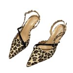 画像1: Women’s pointed leopard single shoes sandals Mules レオパード コンビ バックストラップ パンプス ミュール (1)