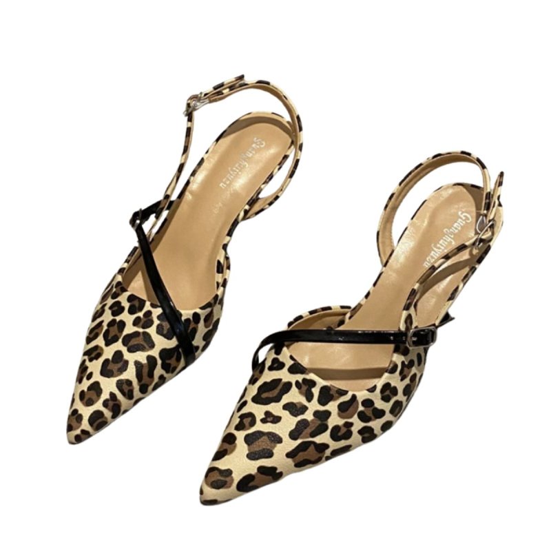 画像1: Women’s pointed leopard single shoes sandals Mules レオパード コンビ バックストラップ パンプス ミュール (1)