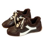 画像1: Trim-detail genuine leather sneakers with a concealed wedge heel　トリミングファー付きシークレットインソール本革レザーレースアップスニーカー (1)