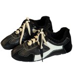 画像2: Trim-detail genuine leather sneakers with a concealed wedge heel　トリミングファー付きシークレットインソール本革レザーレースアップスニーカー (2)