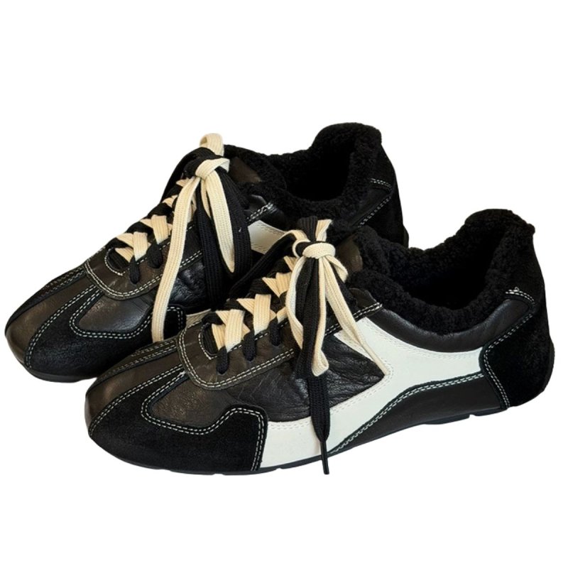 画像2: Trim-detail genuine leather sneakers with a concealed wedge heel　トリミングファー付きシークレットインソール本革レザーレースアップスニーカー (2)