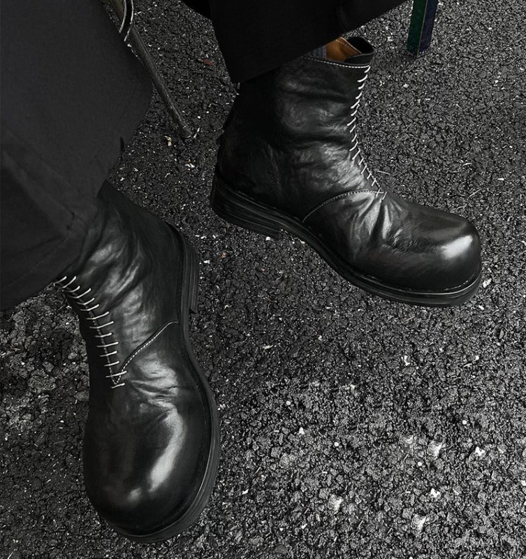 画像3: Vintage-finish chunky-sole leather Chelsea boots　ユニセックス 男女兼用  ヴィンテージ加工チャンキーソールレザーチェルシーブーツ (3)
