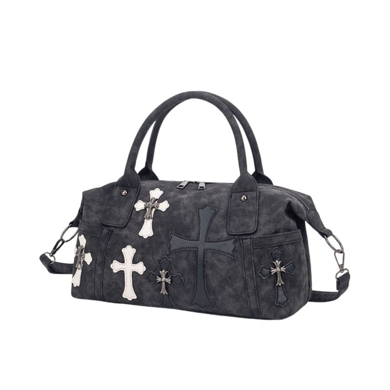 画像2: Vintage Cross Boston shoulder tote bag Y2K 十字架 クロス パッチ付き ヴィンテージ加工 ボストン ショルダーバッグ (2)