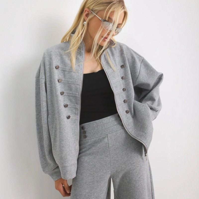 画像2: Napoleon Sweat Setup Jacket & Long Pants ミリタリースタイル メタルボタンデザイン スウェット セットアップ (2)