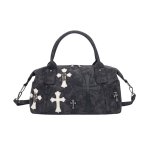 画像1: Vintage Cross Boston shoulder tote bag Y2K 十字架 クロス パッチ付き ヴィンテージ加工 ボストン ショルダーバッグ (1)