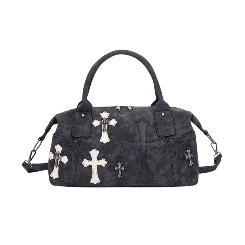 画像1: Vintage Cross Boston shoulder tote bag Y2K 十字架 クロス パッチ付き ヴィンテージ加工 ボストン ショルダーバッグ (1)